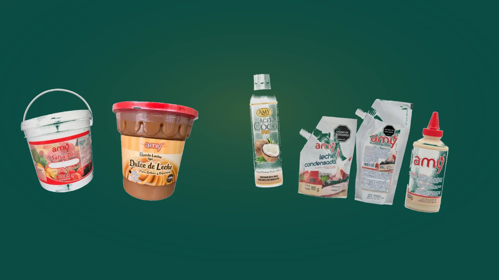 Productos AMY — Salsas, dulce de leche, leche condensada y aceite en spray · Tropical Crop SAS Colombia